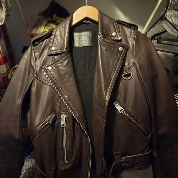 All Saints Dark Brown Leather Jacket - Picture 5 of 8